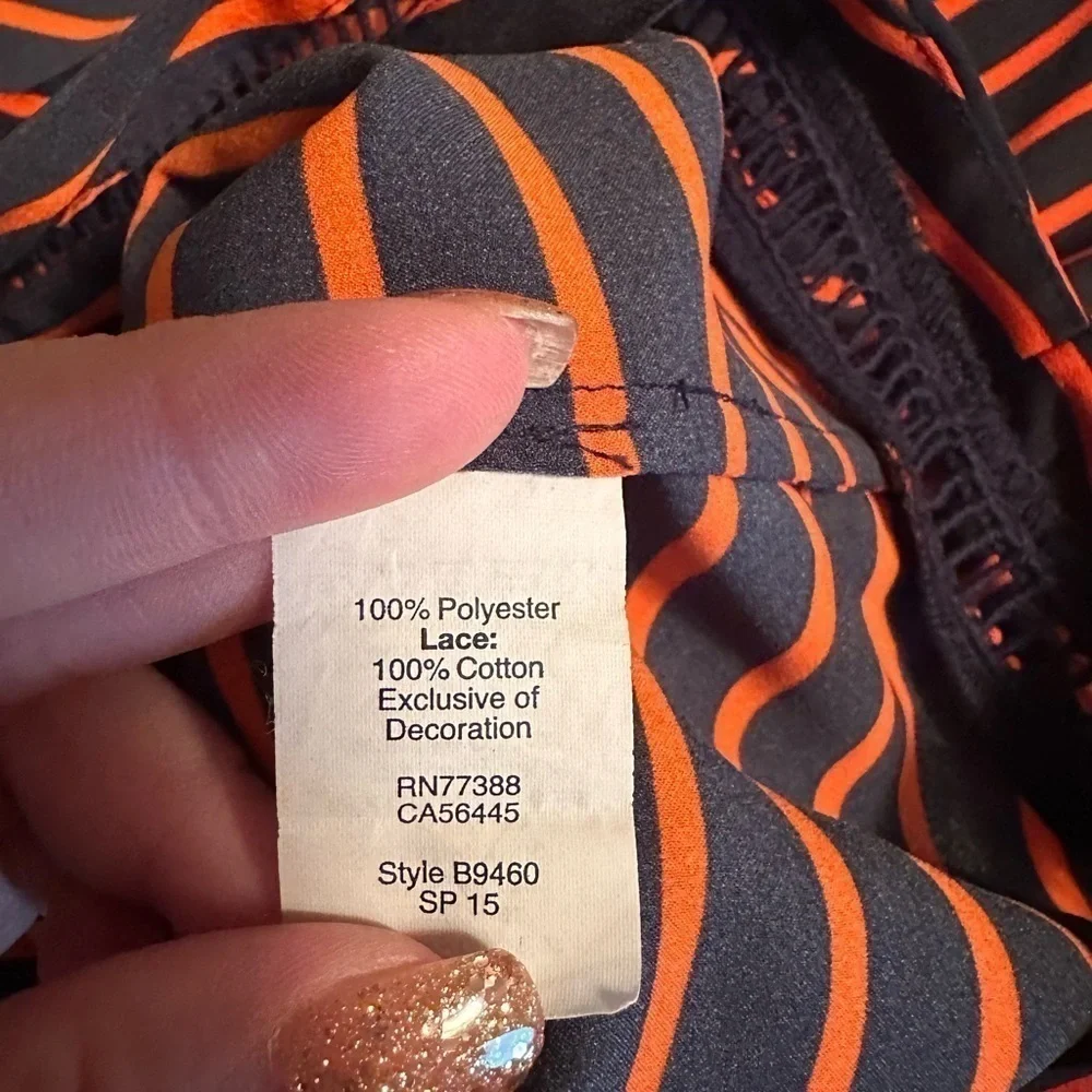 J. Crew Small Navy Orange Stripped Embellished Hem Blouse Preppy Nautical